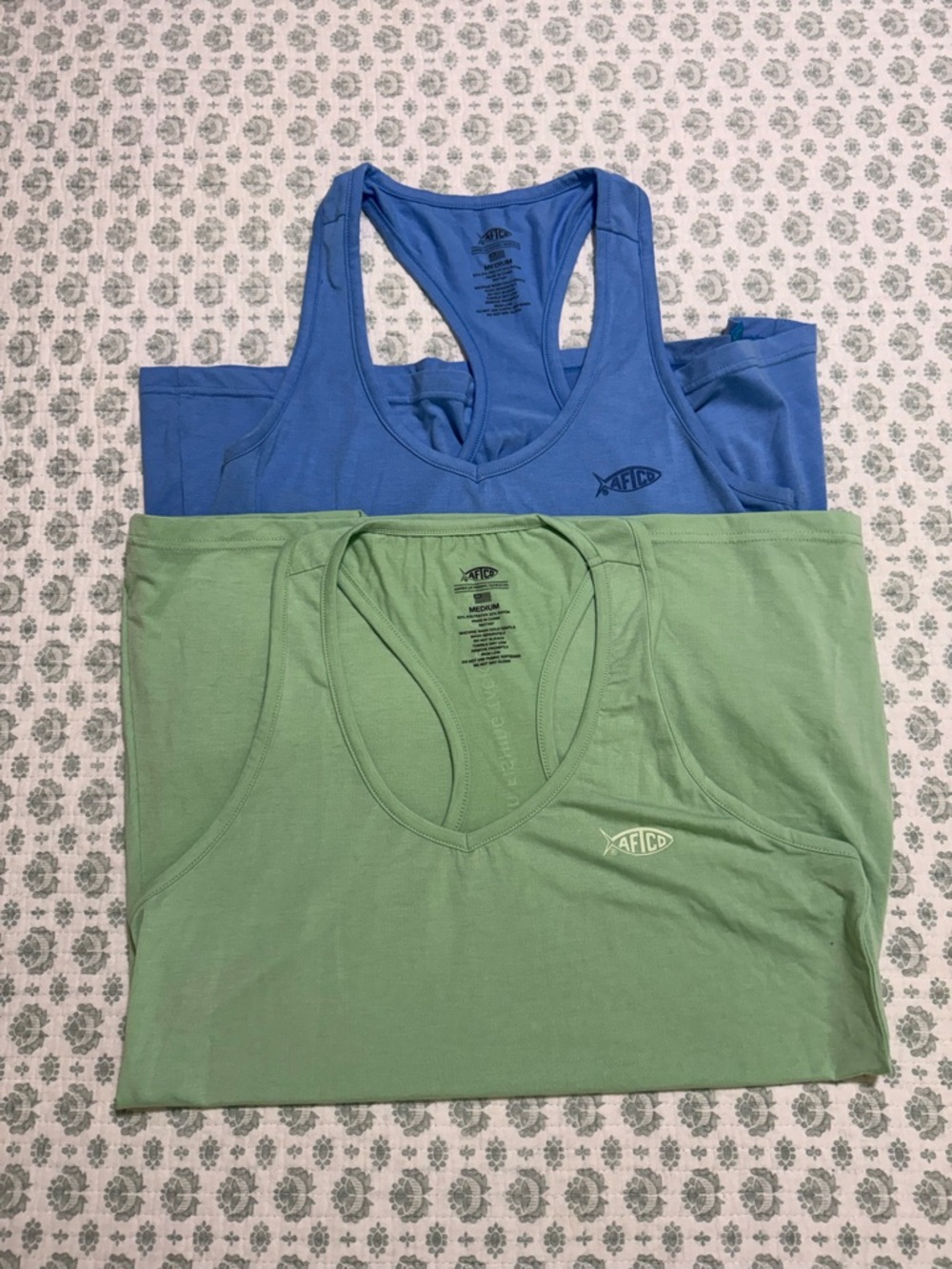 NWOT Lot of 2 AFTCO Women's Racerback Tank Tops in Blue & Green Mediums